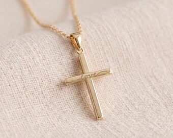 Personalised Large Cross Necklace in Solid 9ct Gold