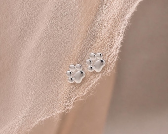 Sterling Silver Paw Print Stud Earrings
