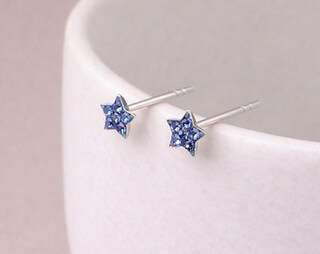 Orecchini In Argento 925 Con Zirconi Cubici Blu Chiaro - 3mm Piccoli E Discreti - Confezione Regalo