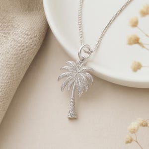 Sterling Silver Palm Tree Pendant: Tropical Beach Necklace