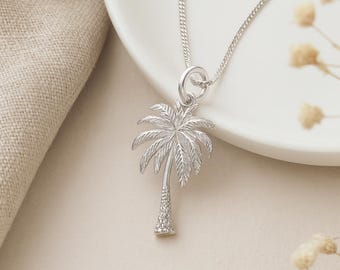 Palm Tree Pendant • Sterling Silver Tropical Charm Necklace • Personalised Summer Beach Jewellery Gift for Her