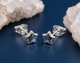 Personalised Tiny Paua Shell Star Stud Earrings In Sterling Silver