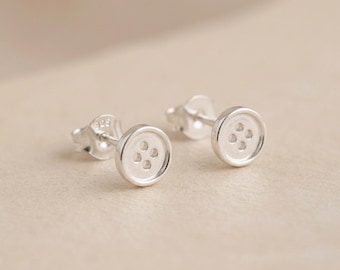 Sewing Button Stud Earrings in Sterling Silver
