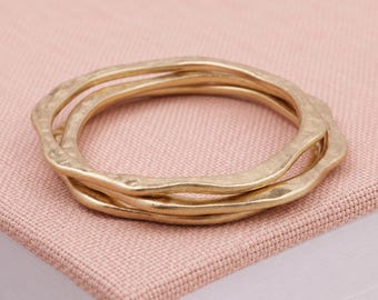 Gold Plated Wave Edge Triple Bangle Set