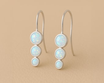 Sterling Silver White Opal Trio Drop Earrings