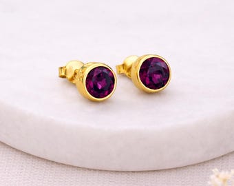 Gold Plated Sterling Silver February Amethyst Birthstone Stud Earrings – 7mm