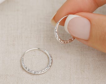 Sterling Silver Hammered Sleeper Hoop Earrings – 12mm