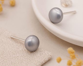 Sterling Silver Grey Freshwater Pearl Stud Earrings