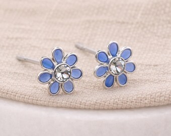 Sterling Silver Blue Forget Me Not Stud Earrings – 5mm
