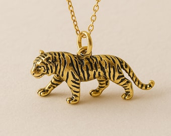 Mens Personalised Gold Plated Sterling Silver Tiger Necklace