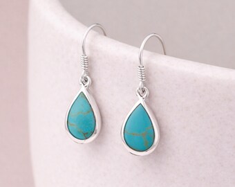 Sterling Silver Turquoise Drop Earrings – 14mm X 9mm
