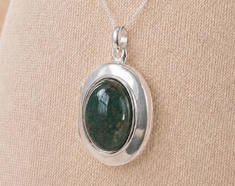 Personalised Sterling Silver Bloodstone Gemstone Photo Locket Necklace