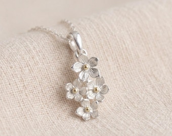 Personalised Forget Me Not Pendant Necklace in Sterling Silver and Gold