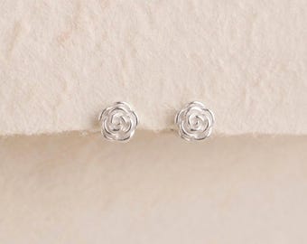 Personalised Rose Flower Stud Earrings In Sterling Silver