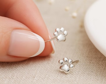 Sterling Silver Paw Print Stud Earrings: Pet Lover Jewellery, 5mm