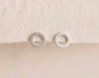 Personalised Textured Open Karma Circle Stud Earrings in Sterling Silver