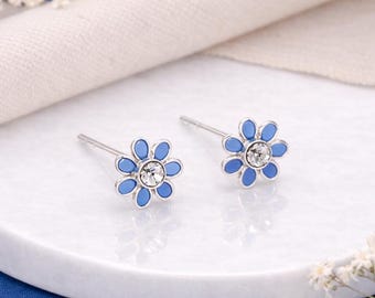 Sterling Silver Blue Forget Me Not Stud Earrings – 5mm
