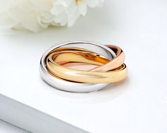 Interlocking Russian Wedding Ring in Mixed Gold and Sterling Silver