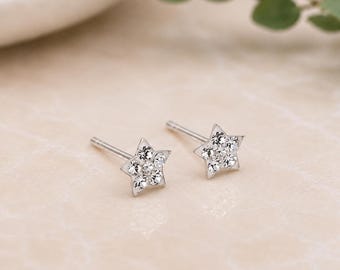Sterling Silver Crystal Star Stud Earrings