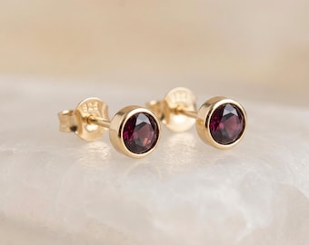 February Amethyst Birthstone Stud Earrings in Gold Plated Sterling Silver