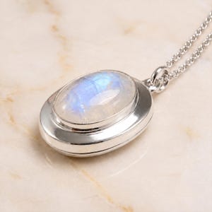 Personalised Rainbow Moonstone Photo Locket Necklace in Sterling Silver