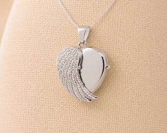 Personalised Sterling Silver Angel Wing Heart Locket With Photos