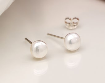 Sterling Silver White Freshwater Pearl Stud Earrings