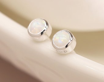 Mini Sterling Silver White Opal Stud Earrings