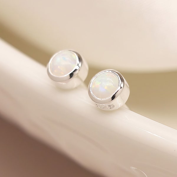 Mini Sterling Silver White Opal Stud Earrings
