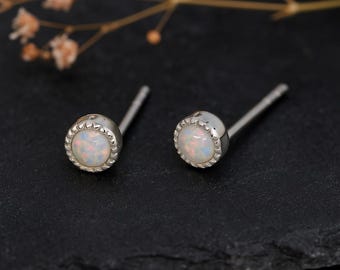 Sterling Silver White Opal Textured Stud Earrings