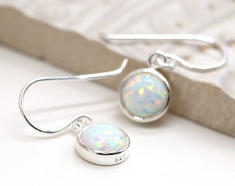 Sterling Silver White Opal Drop Earrings