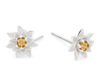 Sterling Silver And Gold July Birth Flower Stud Earrings – 8mm