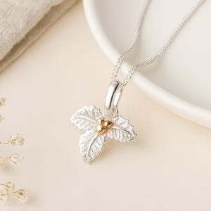 Holly Pendant • December Birth Flower Necklace in Silver & Rose Gold • Personalised • Winter Gift • Botanical Charm for Her