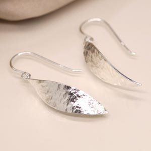 Hammered Silver Leaf Earrings • Sterling Silver Dangles • Textured Drop Earrings • Minimalist Nature-Inspired Jewellery • Gift for Her •