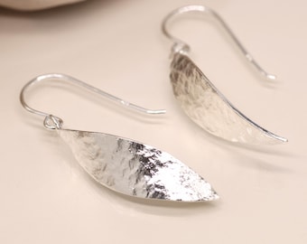 Sterling Silver Textured Leaf Drop Earrings