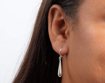 Sterling Silver Teardrop Dangle Earrings – Recycled Molten Silver