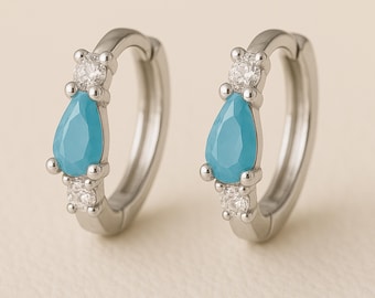 Sterling Silver Turquoise Huggie Hoop Earrings