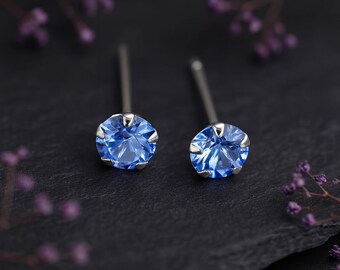 Girls Sterling Silver March Aquamarine Birthstone Stud Earrings