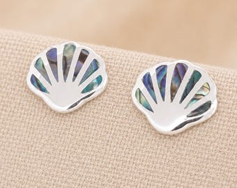 10mm Sterling Silver Paua Sea Shell Stud Earrings