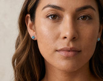 Turquoise Quatrefoil Flower Stud Earrings in Sterling Silver