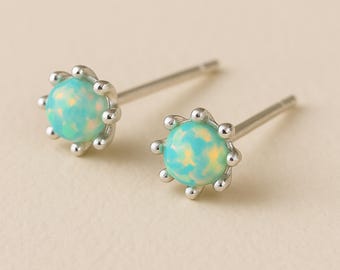 Tiny Sterling Silver Green Opal Stud Earrings