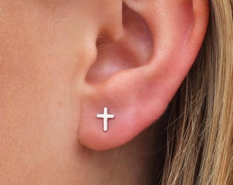 Sterling Silver Cross Stud Earrings