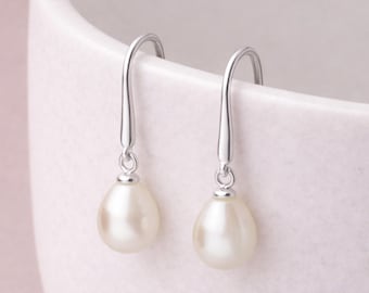 Sterling Silver White Freshwater Pearl Drop Earrings
