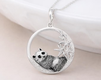 Personalised Sterling Silver Panda Necklace With Bamboo
