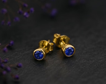 Gold Plated Sterling Silver September Sapphire Birthstone Stud Earrings