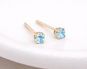 Solid 9ct Gold March Aquamarine Birthstone Stud Earrings – 4mm