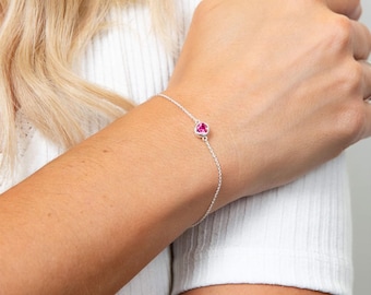 Sterling Silver October Pink Tourmaline Birthstone Bracelet