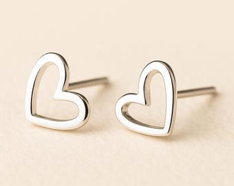 Sterling Silver Open Heart Stud Earrings