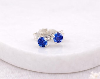 Sterling Silver Sapphire Micro Stud Earrings – 3mm