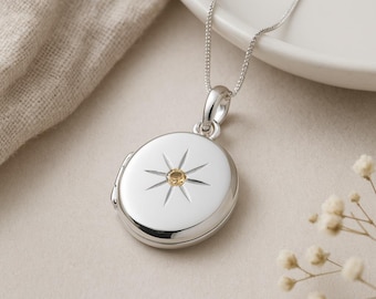 Personalised Sterling Silver November Birthstone Locket – Citrine